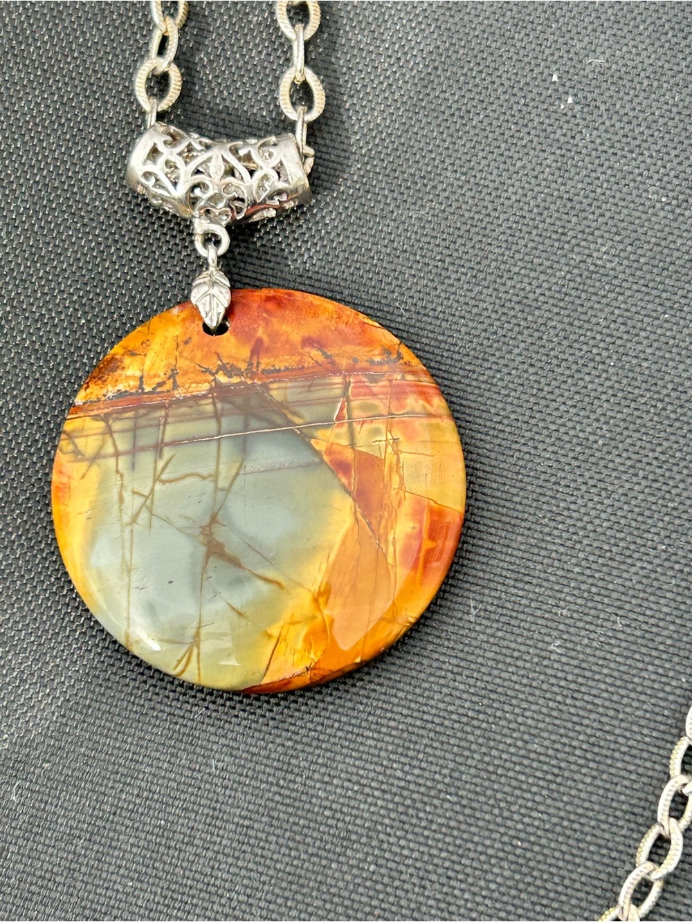 4/$100 Handcrafted Round Jasper Pendant Necklace in Orange and Green